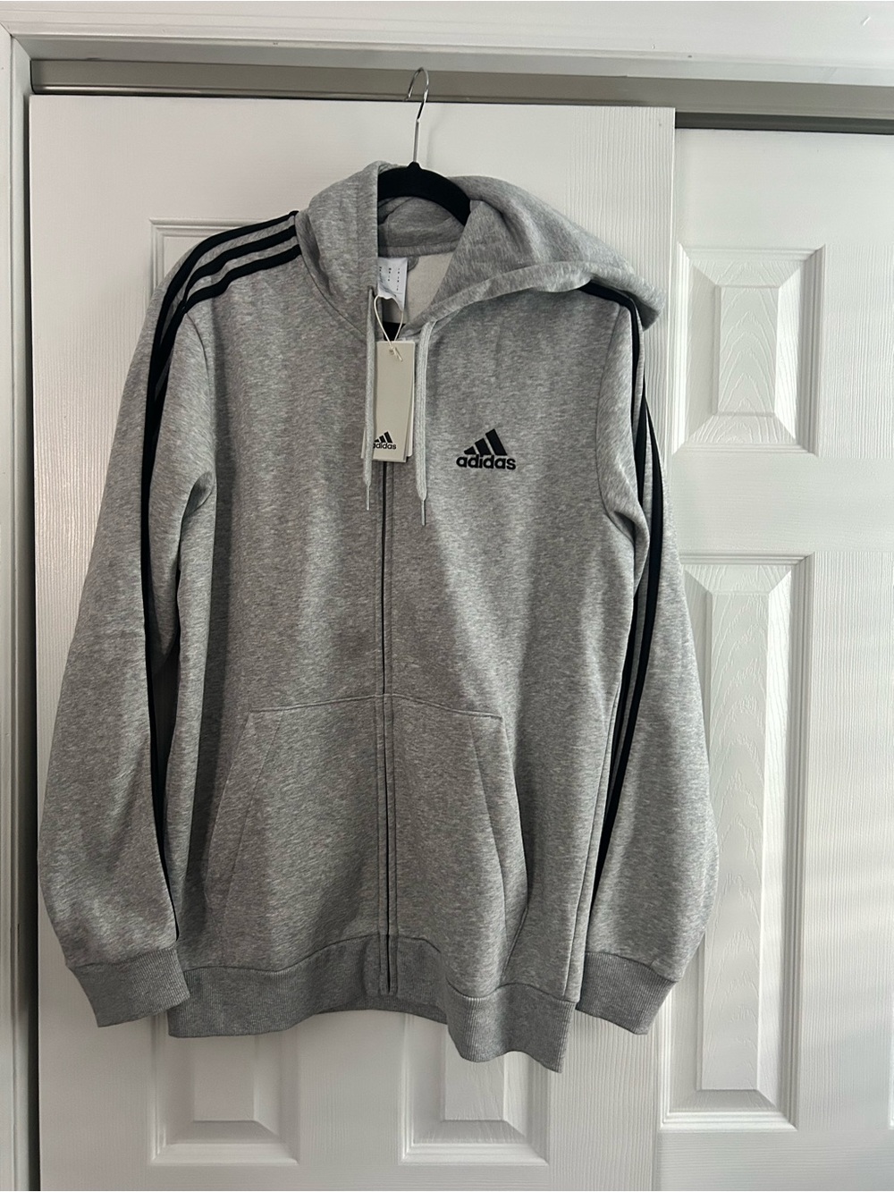 adidas Gray Zip-Up Hoodie with Black Shoulder Stripes